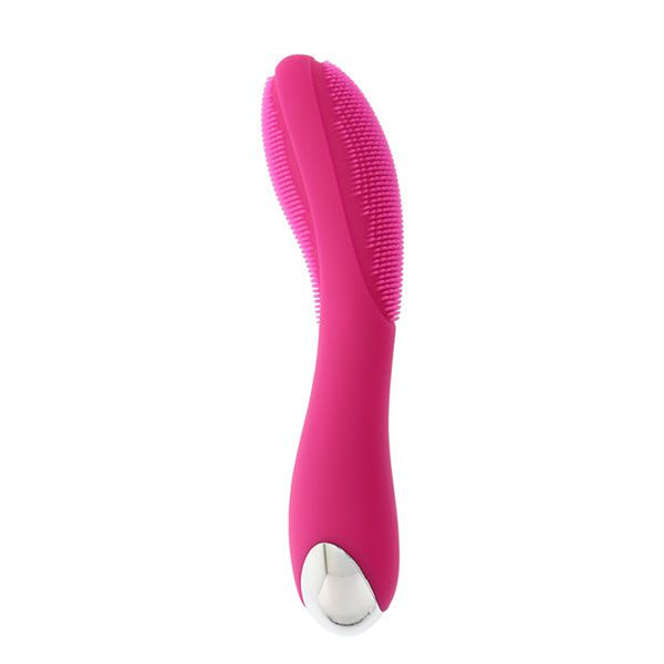 Розовый вибратор с поверхностью-щёточкой OLINA PINK - 17 см.
