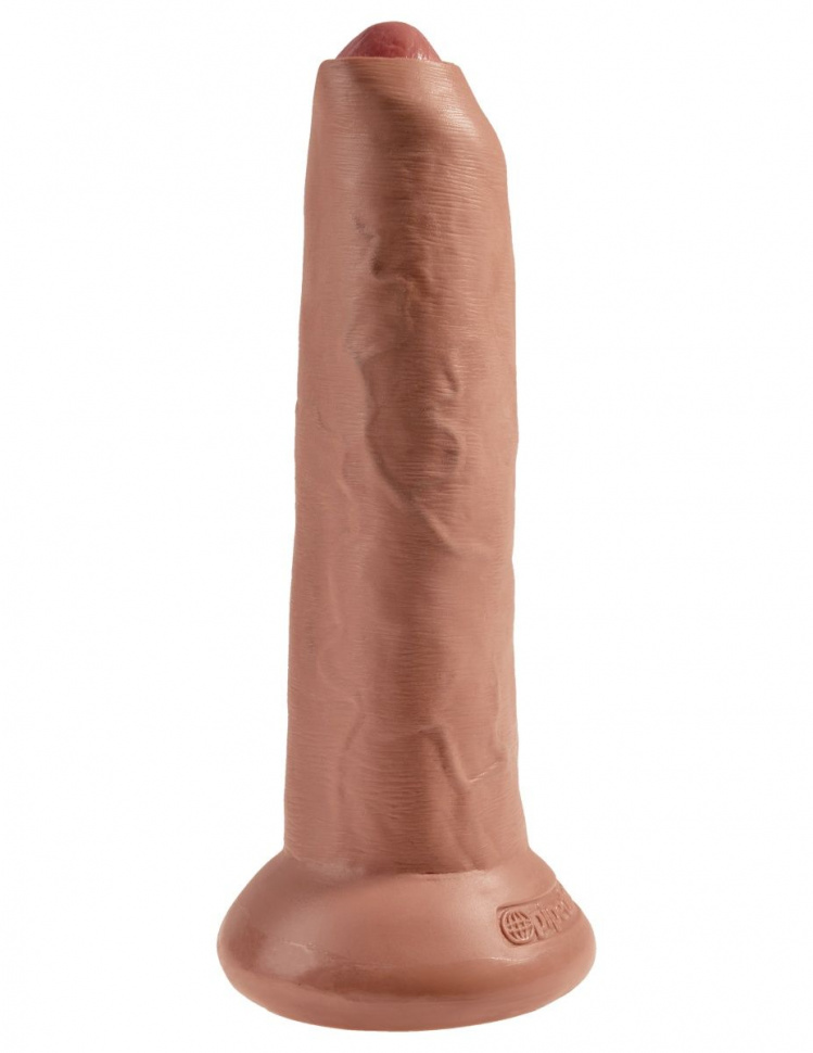 Кофейный необрезанный фаллоимитатор на присоске 9 Uncut Cock - 25,4 см.