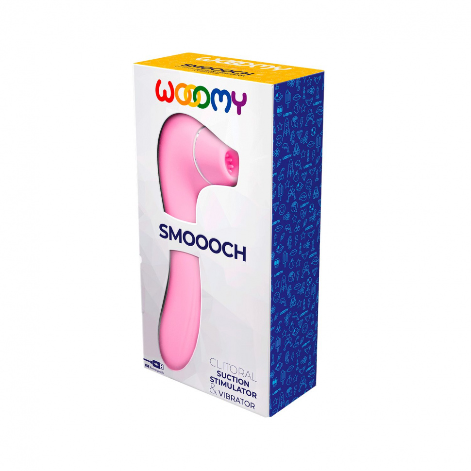 Розовый стимулятор Smoooch Clitoral Suction & Vibration - 18,6 см.