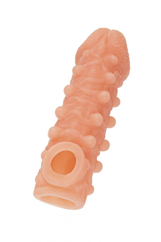 Телесная закрытая насадка с шариками Cock Sleeve 010 Size M - 15,6 см.