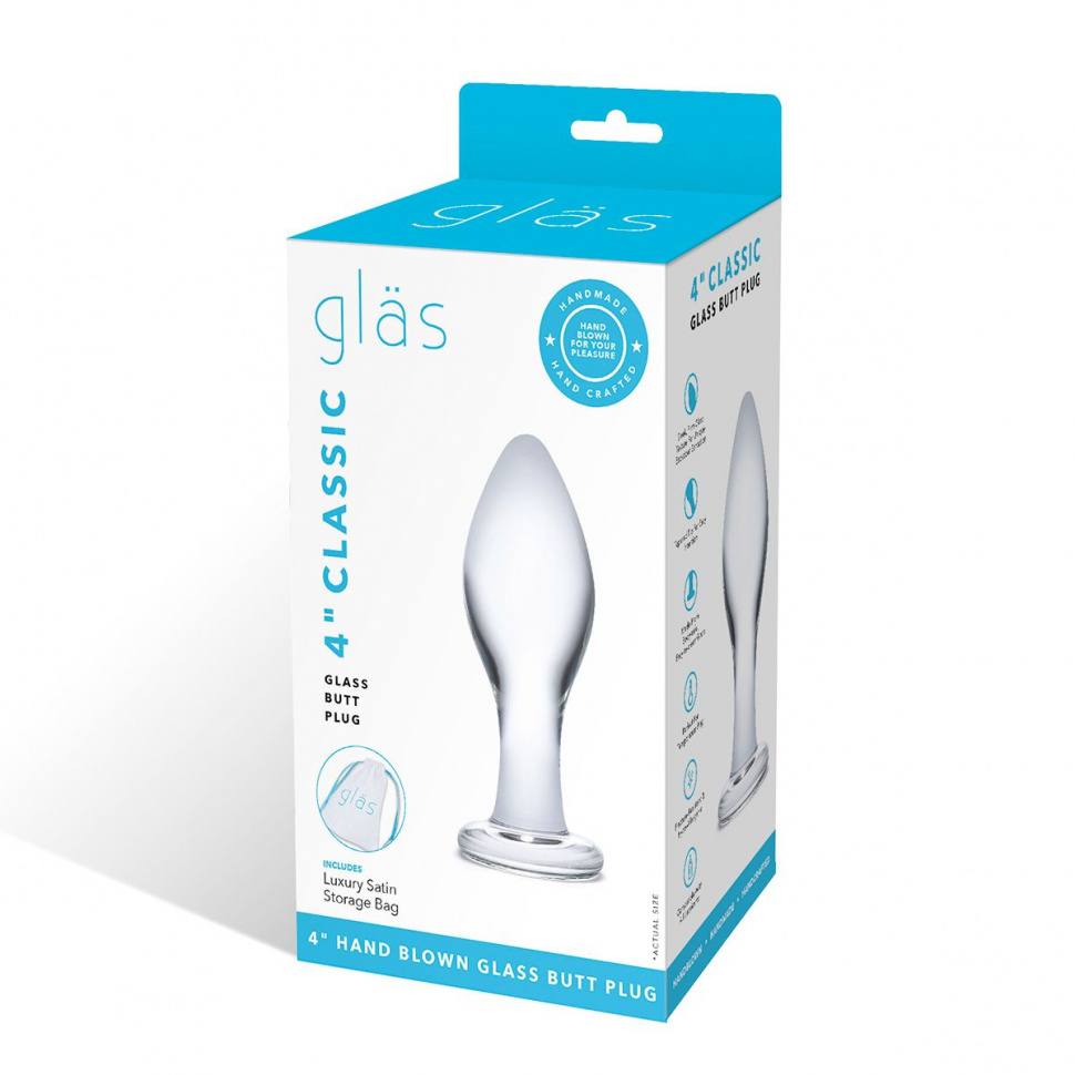 Прозрачная округлая анальная пробка Classic Glass Butt Plug - 10 см.