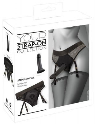 Черный женский страпон Strap-on Set: трусики и насадка