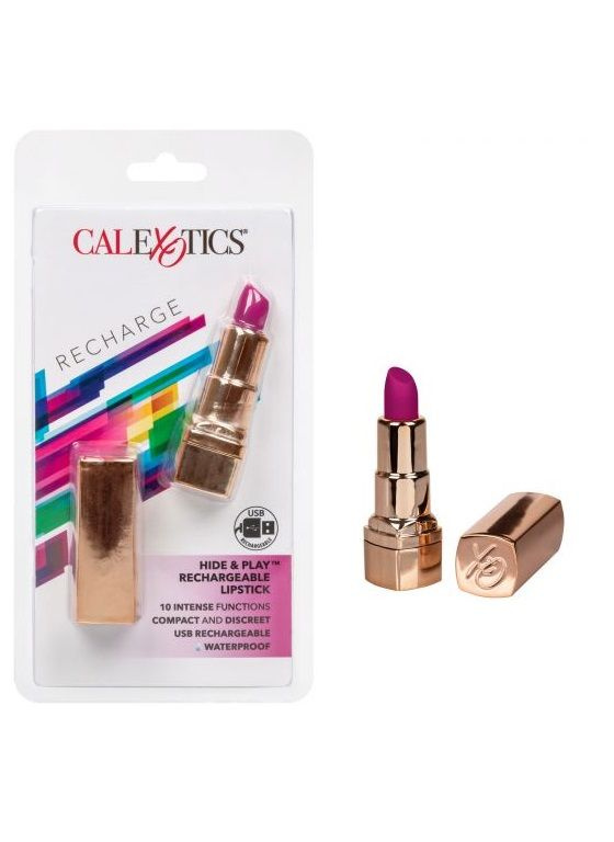 Золотистый вибратор-помада с пурпурным мягким кончиком Hide & Play Rechargeable Lipstick