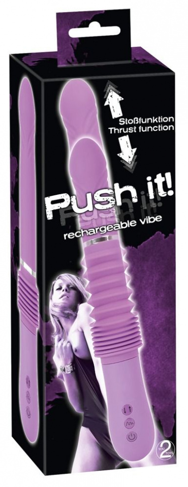Фиолетовый вибратор Push it с возвратно-поступательными движениями