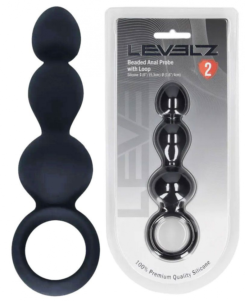 Черная анальная елочка Beaded Silicone Anal Probe with Loop