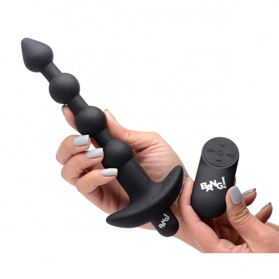 Черные анальные бусы с вибрацией и пультом ДУ 28X Remote Control Vibrating Silicone Anal Beads - 19 см.