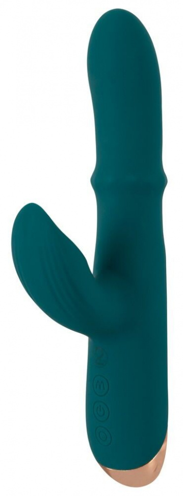 Зеленый вибратор-кролик с подвижным кольцом Thumping Rabbit Vibrator - 22,7 см.