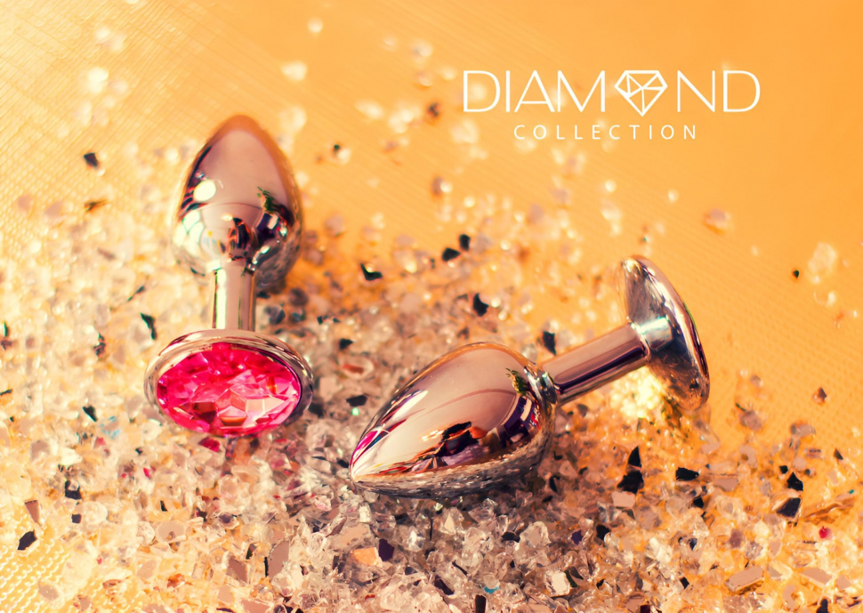 Большая серебристая анальная пробка Diamond Pink Sparkle Large с розовым кристаллом - 8 см.