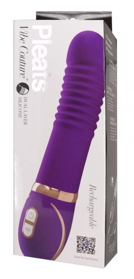 Фиолетовый водонепроницаемый вибратор Pleats с рёбрышками - 22 см.