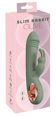 Оливковый вибратор-кролик Slim Rabbit Olive - 21,4 см.