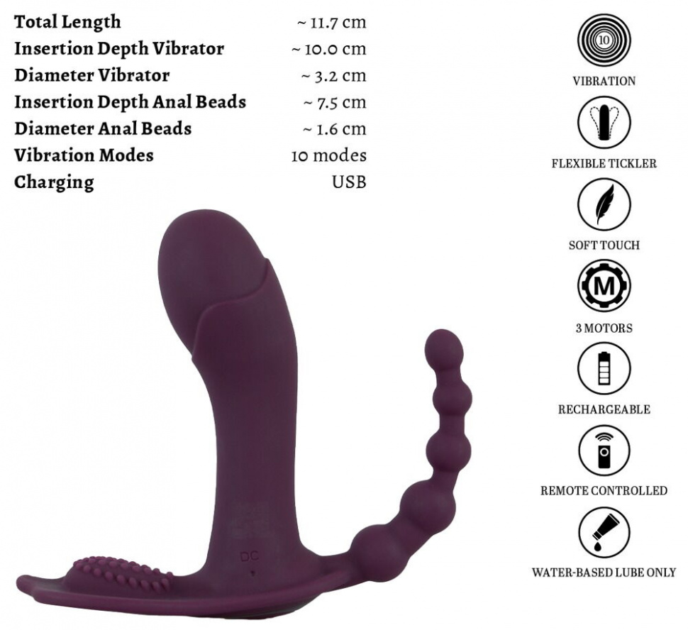 Фиолетовый вибратор для ношения в трусиках ARIVA RC Panty Vibrator