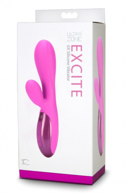 Розовый вибромассажер Excite 6x Rabbit Style со стимуляцией клитора - 17,8 см.