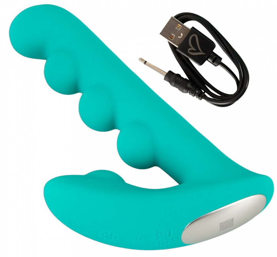 Зеленый вибратор SYLORA Unique Beads Vibrator - 17 см.