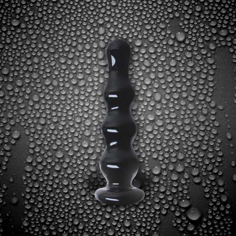 Черный стеклянный анальный стимулятор Crystal - Ripples