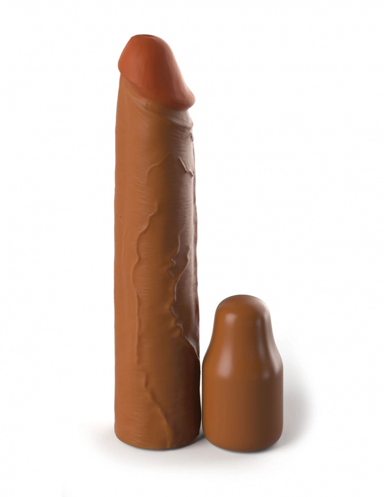 Коричневая насадка на член 2  Silicone X-tension - 20,3 см.