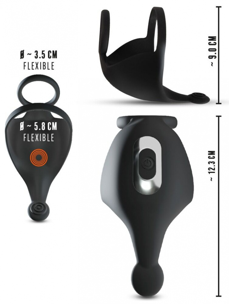 Черная вибронасадка для эрекции и стимуляции мошонки Cock ring with RC ball massager