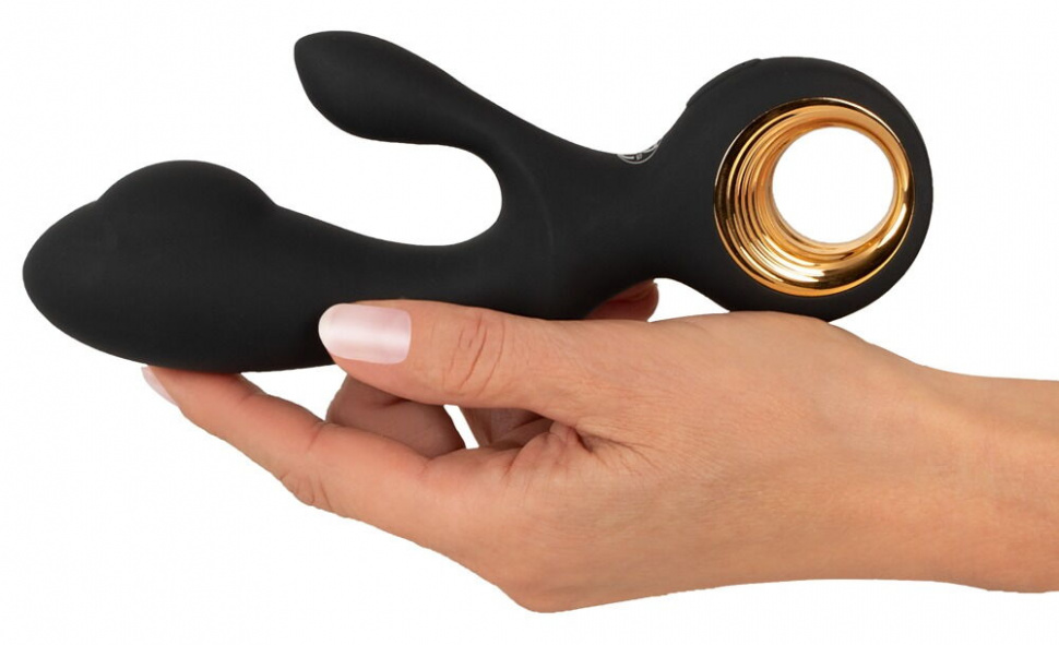 Черный вибратор-кролик с функцией расширения Inflatable Rabbit Vibrator - 18,3 см.
