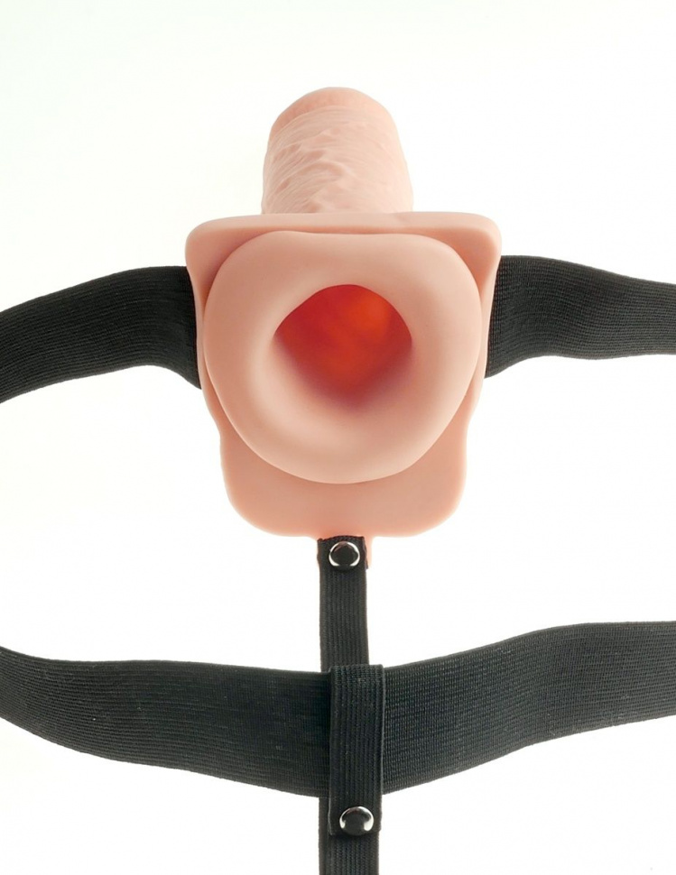 Телесный перезаряжаемый вибрострапон 11 Hollow Rechargeable Strap-on with Balls - 30 см.