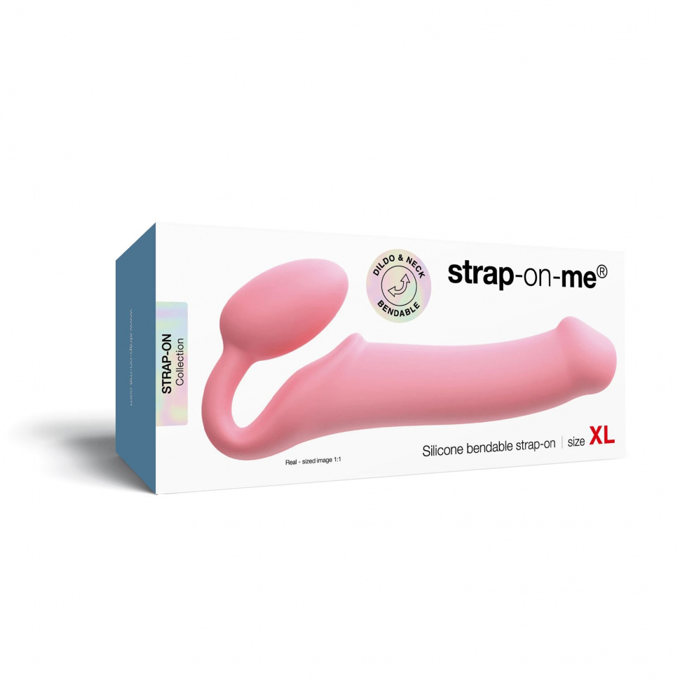 Розовый безремневой страпон Strap-on-me Semi-Realistic Bendable Strap-On size XL