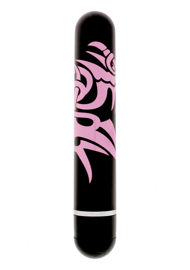 Чёрный вибратор с принтом Lovers Ink Tattoo - 11,5 см.