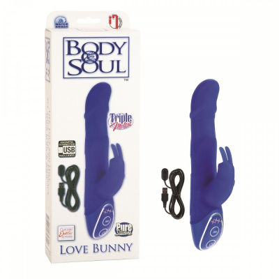 Синий вибратор хай-тек BODY&amp;SOUL LOVE BUNNY - 19,5 см.