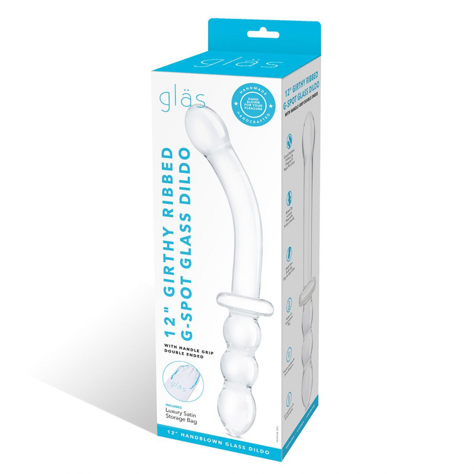 Прозрачный ребристый двусторонний стимулятор Ribbed G-Spot - 20 см.