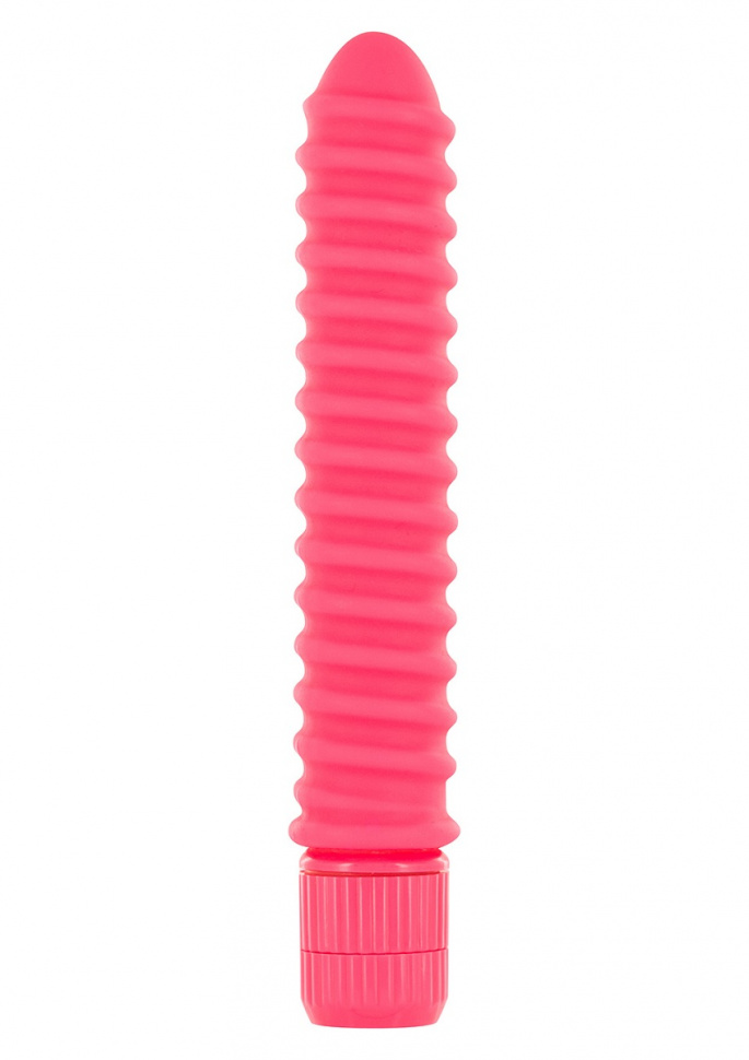 Розовый вибромассажер FUNKY RIBBED VIBE - 15 см.