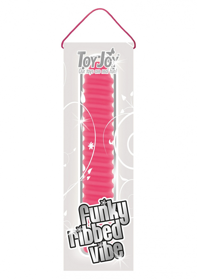Розовый вибромассажер FUNKY RIBBED VIBE - 15 см.