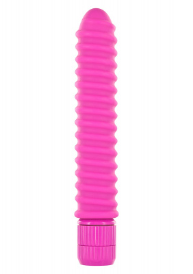 Ярко-розовый вибромассажер FUNKY RIBBED VIBE - 15 см.