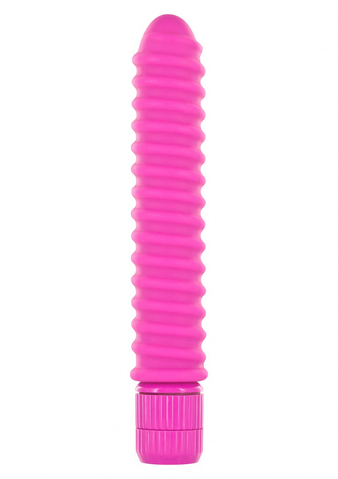 Ярко-розовый вибромассажер FUNKY RIBBED VIBE - 15 см.