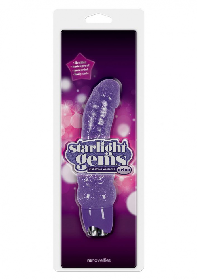 Фиолетовый вибратор с блёстками STARLIGHT GEMS ORION - 19 см.