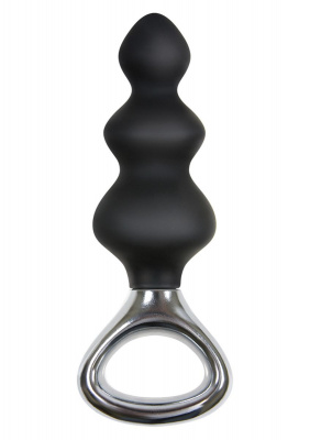 Чёрная анальная елочка с ручкой Jolie Platinum Plug Medium из силикона -  13,4 см.