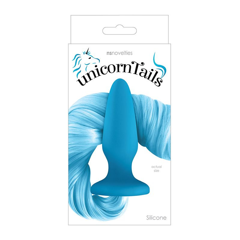 Голубая анальная пробка с голубым хвостом Unicorn Tails Pastel Blue