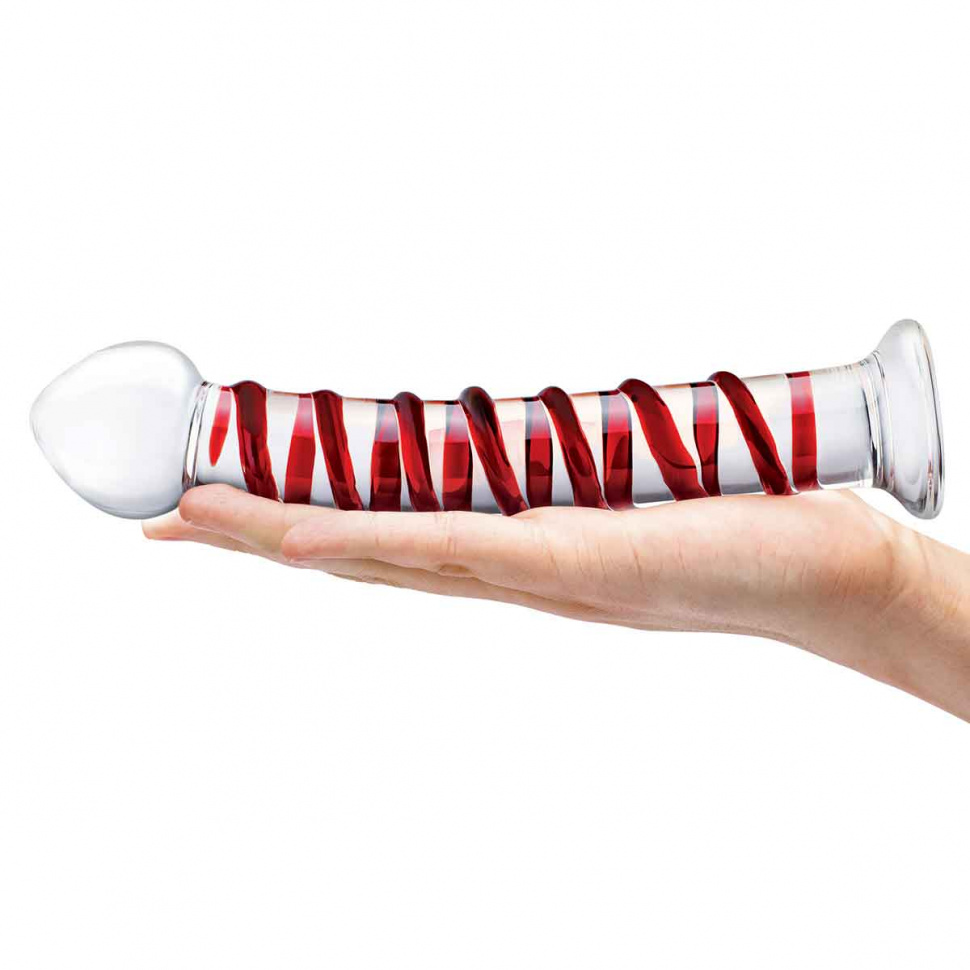 Прозрачный стимулятор с красной спиралью 10 Mr. Swirly Dildo - 25,4 см.