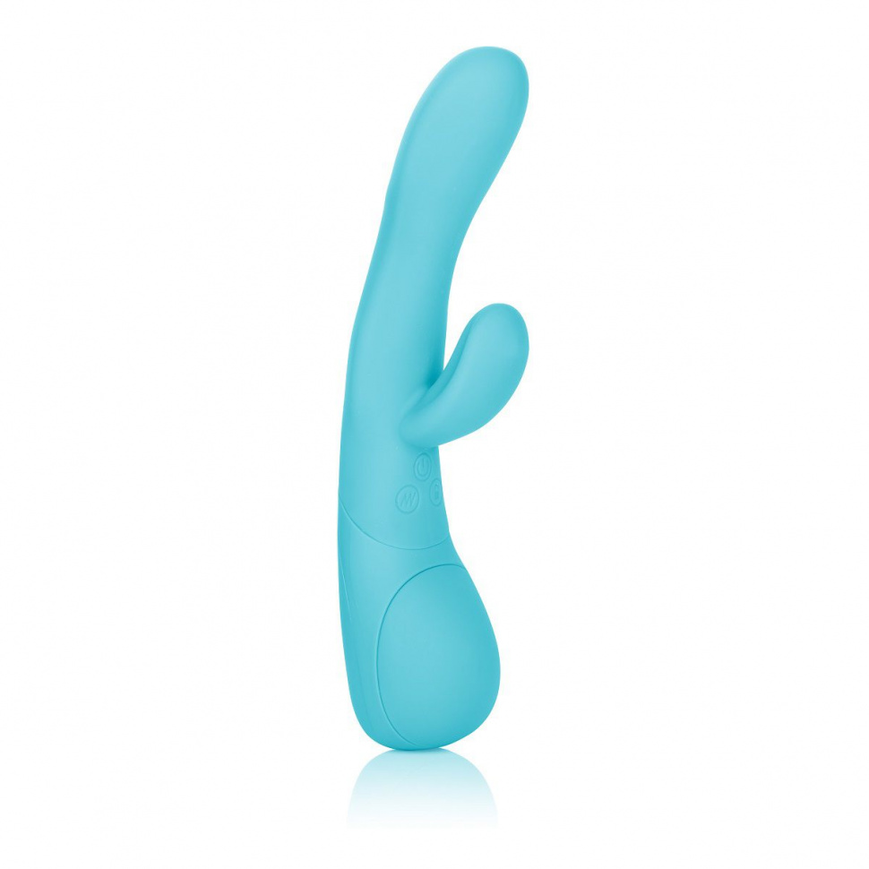 Голубой вибромассажер Impress Tongue со стимуляцией клитора - 18 см.