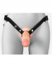 Телесный полый страпон на черных ремнях Hollow Silicone Strap-on - 17,8 см.