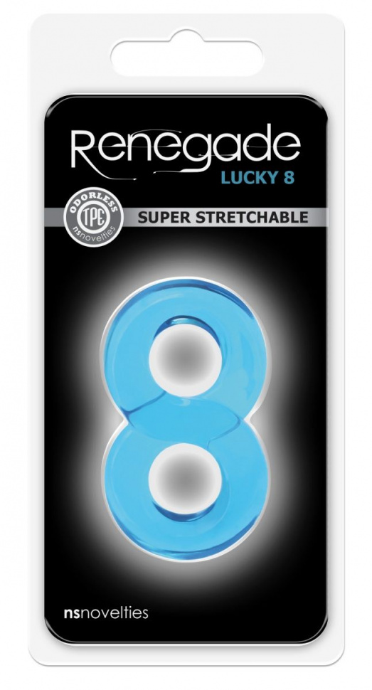 Голубое эрекционное кольцо с подхватом мошонки Lucky 8