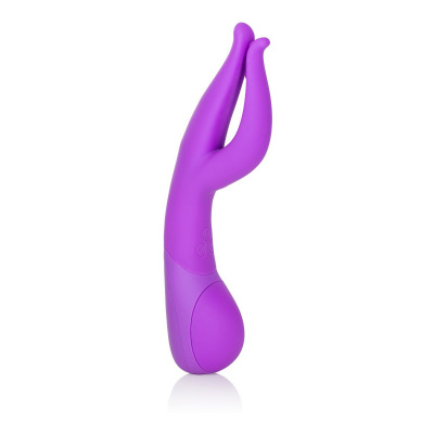 Фиолетовый вибромассажер Impress Dual Kiss со стимуляцией клитора - 15 см.