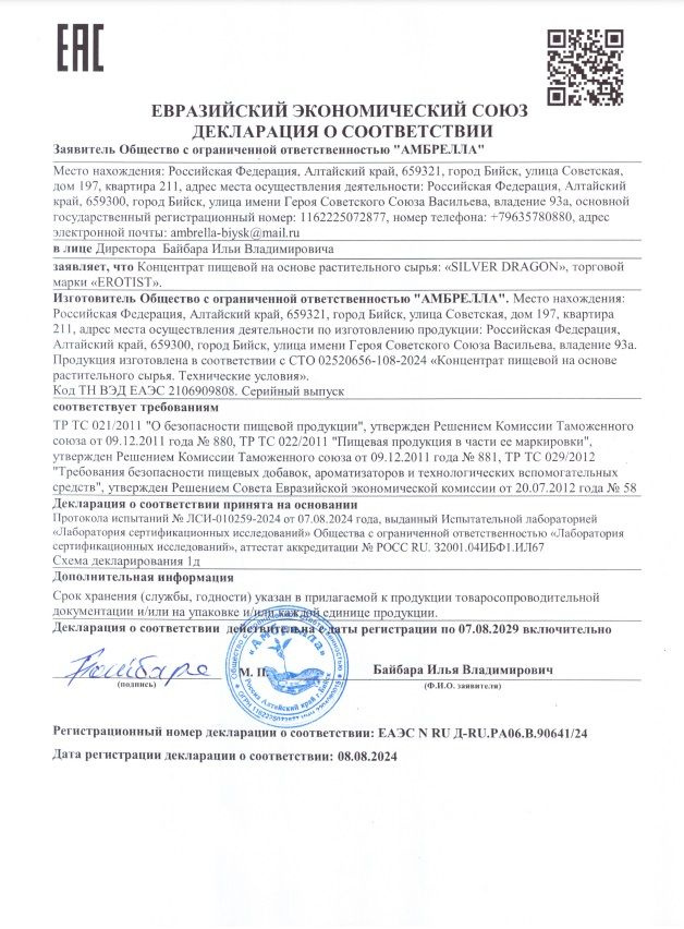 Капсулы для мужчин Erotist Silver Dragon для усиления эрекции - 10 капсул