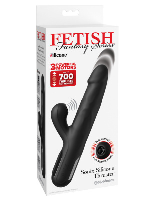 Черный силиконовый вибратор-кролик Sonix Silicone Thruster - 22 см.