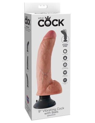 Телесный виброфаллос со съемной присоской 9 Vibrating Cock with Balls - 22,9 см.