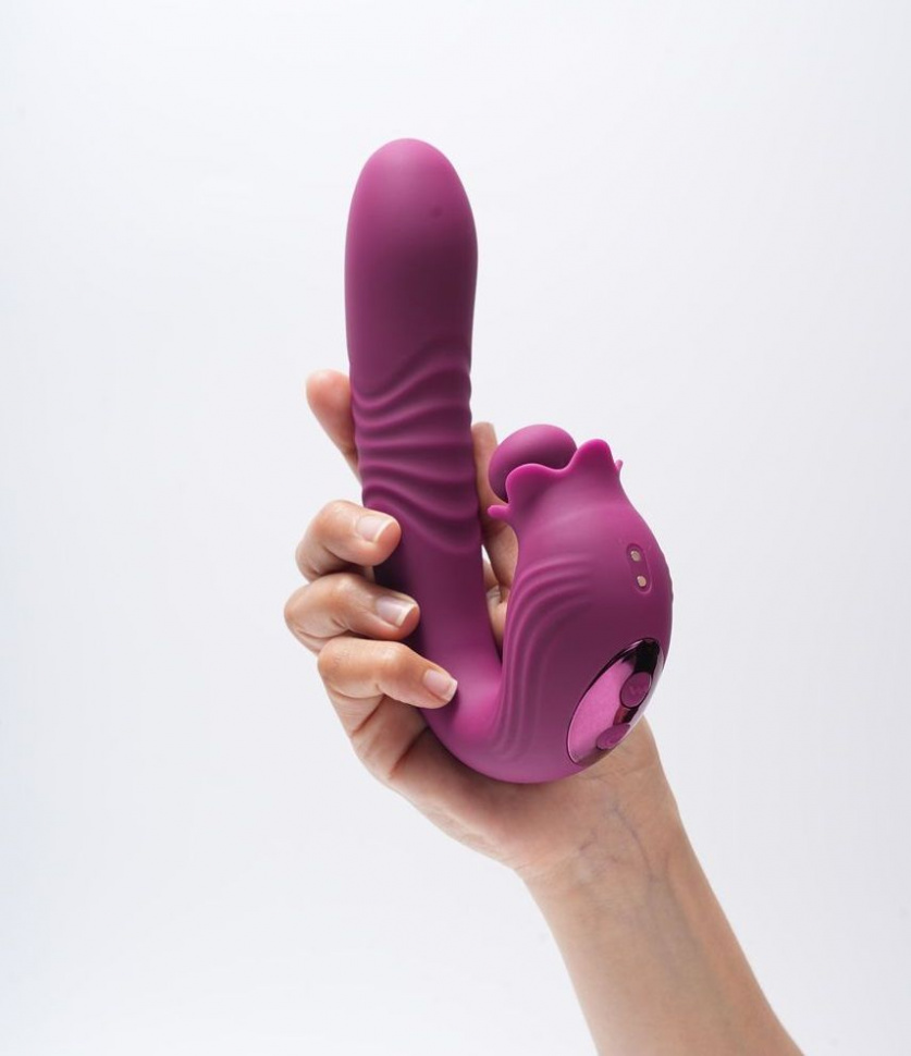 Фиолетовый вибратор Selove Campanula с вращающимся стимулятором клитора - 18,2 см.