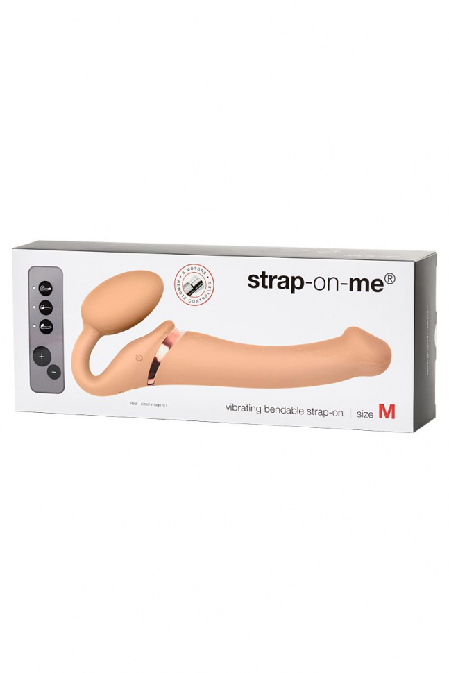 Телесный безремневой вибрострапон Silicone Bendable Strap-On - size M