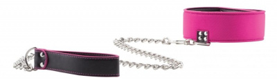 Чёрно-розовый двусторонний ошейник с поводком Reversible Collar with Leash