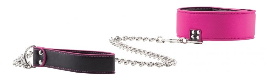 Чёрно-розовый двусторонний ошейник с поводком Reversible Collar with Leash