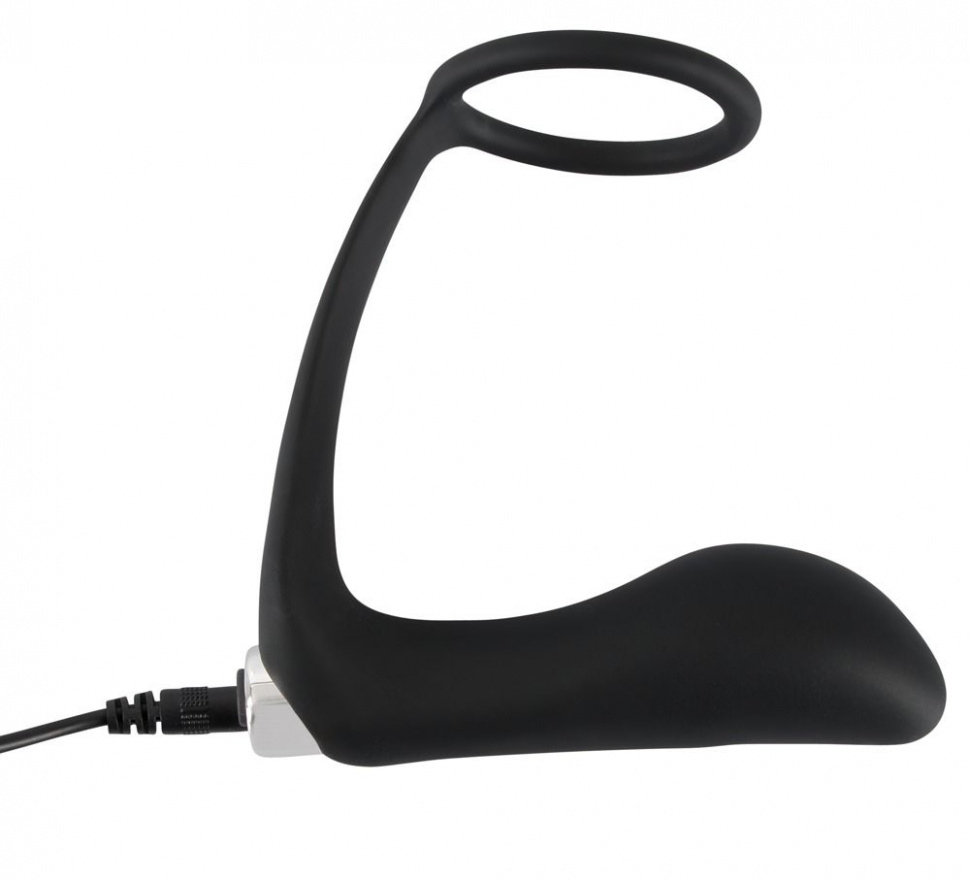 Черное эрекционное кольцо с анальной вибропробкой Vibrating Ring & Plug