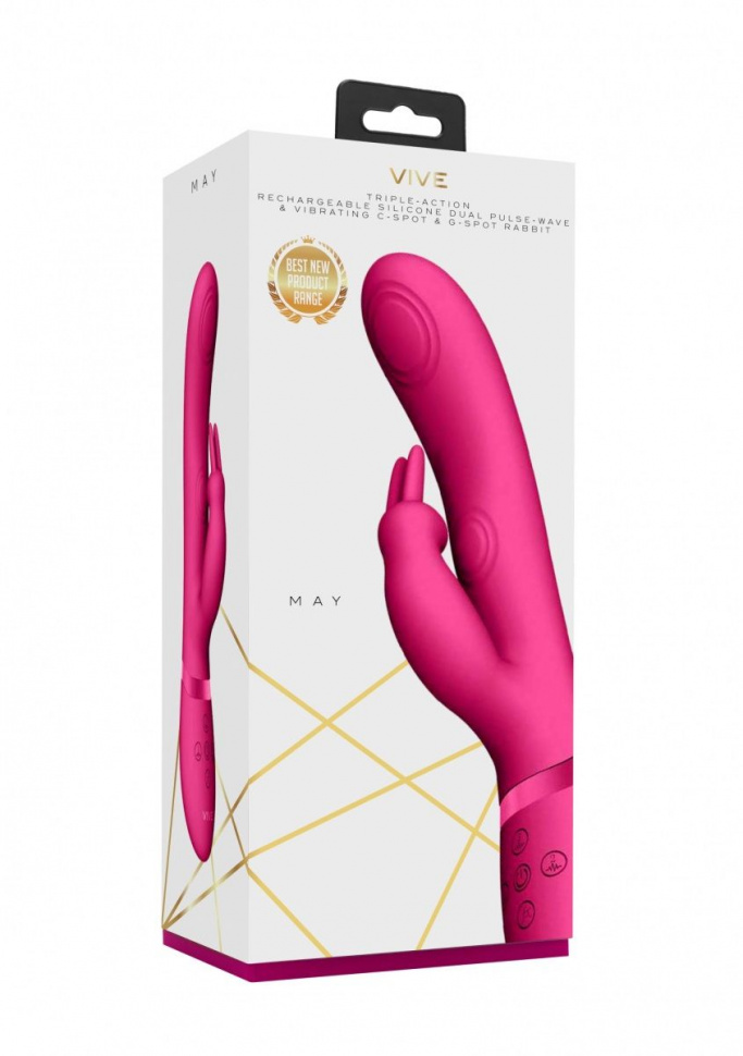 Розовый вибромассажер May Pulse-Wave & C-spot & G-Spot Rabbit - 22 см.