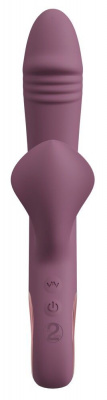 Сливовый вибратор с клиторальным отростком и анальным хвостом Slim Triple Plum - 21,4 см.