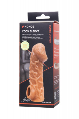 Телесная закрытая насадка с венками Cock Sleeve 006 Size M - 15,6 см.