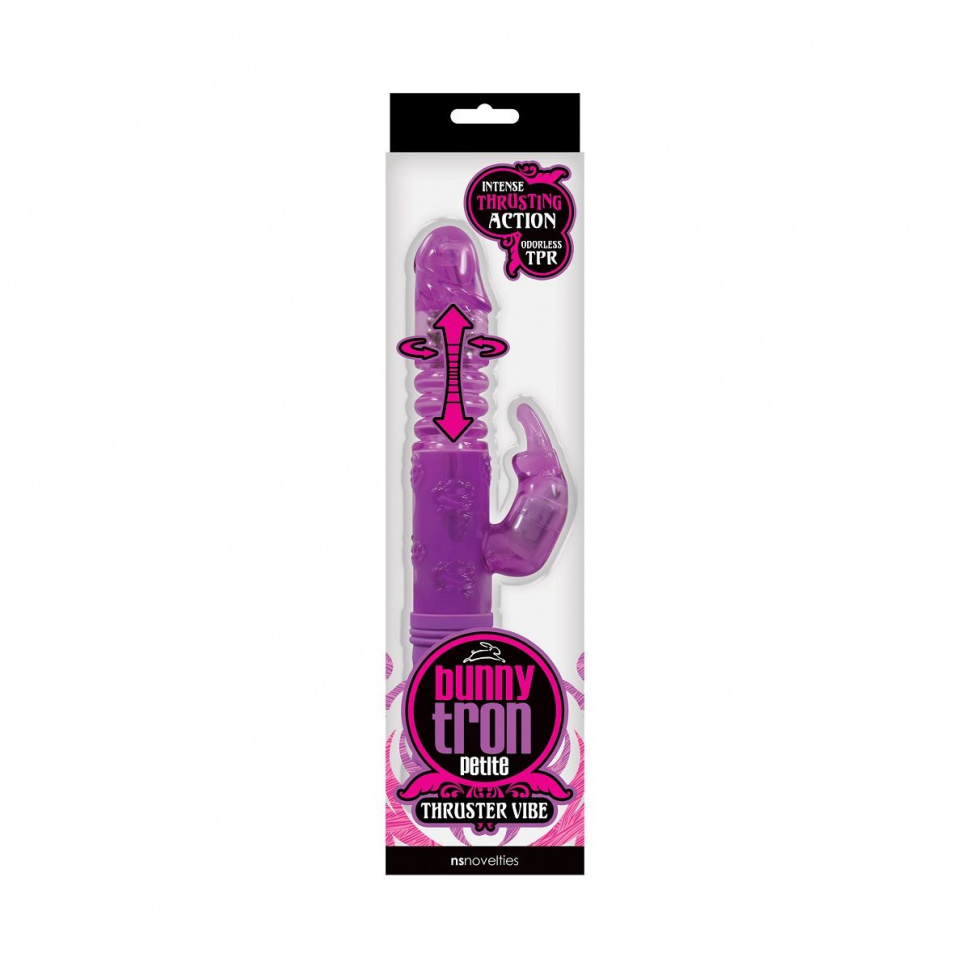 Фиолетовый вибромассажер с клиторальной стимуляцией BunnyTron Petite Thruster Vibe - 25 см.